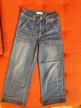 VERVET BY FLYING MONKEY Wide Leg Cropped Jeans - Blue Denim